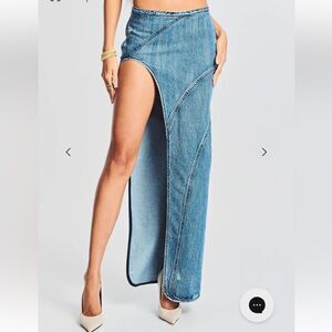 Retrofete Mecha Denim Skirt maxi high slit low rise patchwork NWOT S SER.O.YA